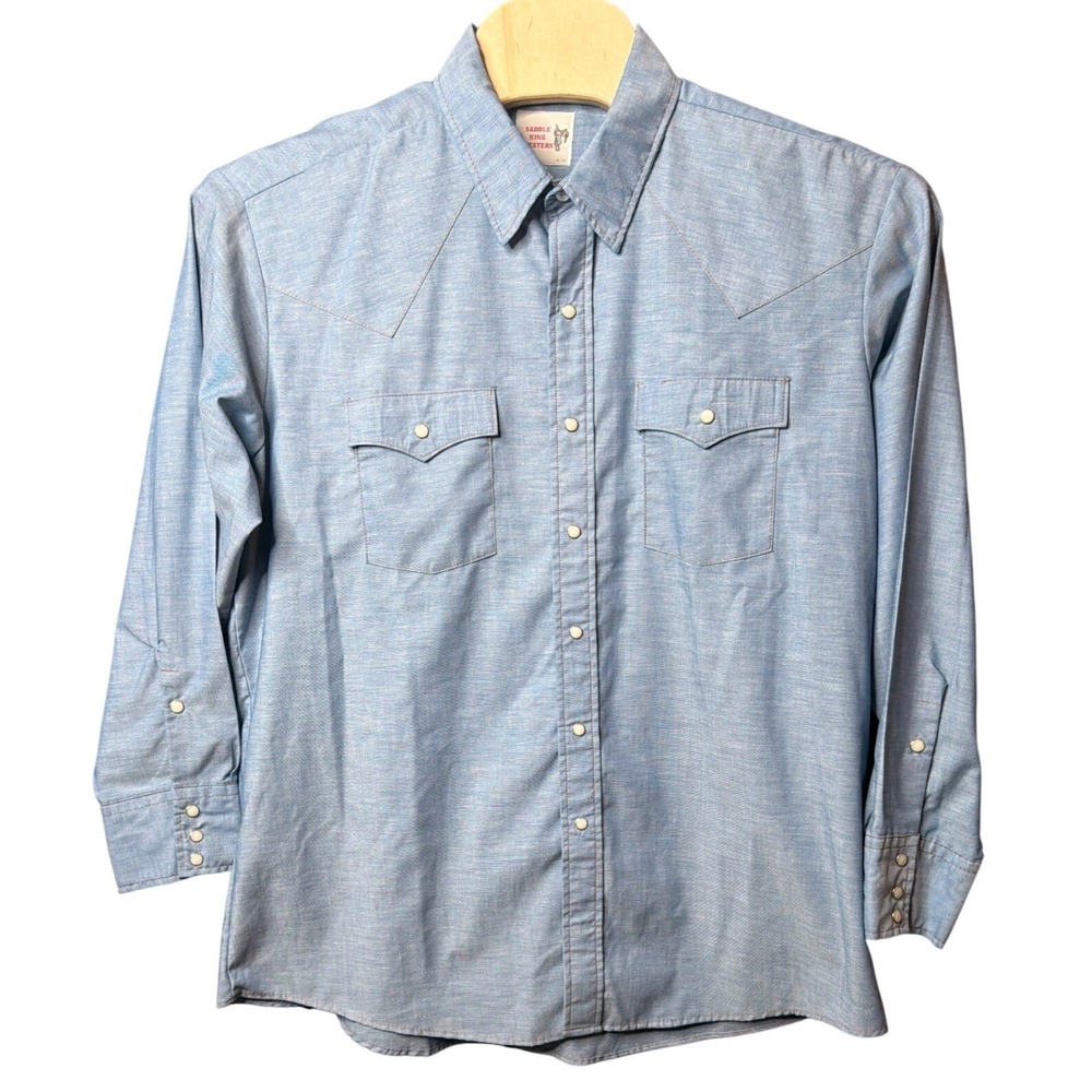 Saddle King Western Shirt Mens XXL WL-5A Blue Pearl Snap Long Sleeve Cowboy